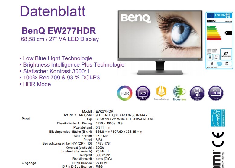 Datenblatt BenQ EW277HDR